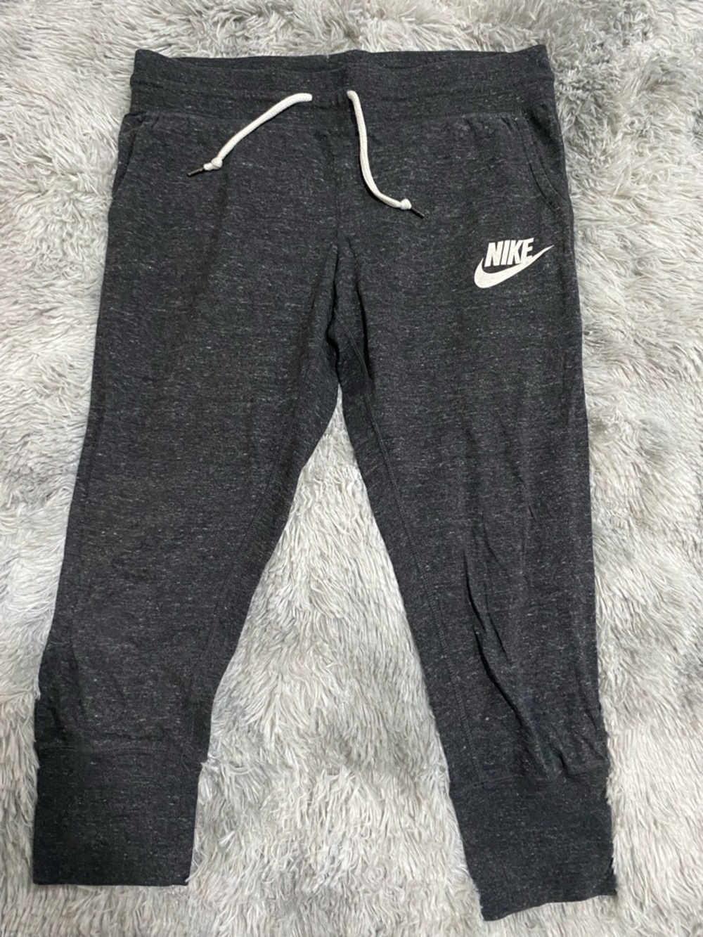 Nike Kids Charcoal Heather Jogger Sweatpants with White Swoosh